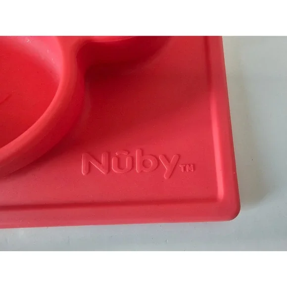 Nuby Monkey Suction Divided Silicone Baby Toddler Plate Placemat Red - Picture 2 of 4